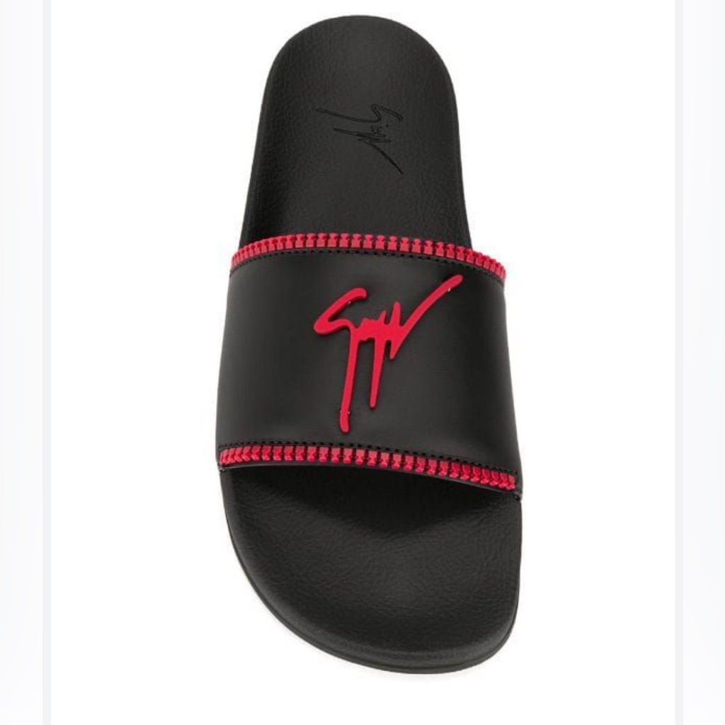 Giuseppe Zanotti Men’s Birel Zip Slides Black Red Flip Flop Size: 44